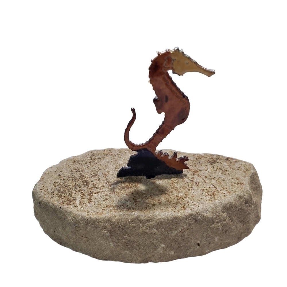 Seahorse paperweight decor metal and stone 3" beach theme nautical